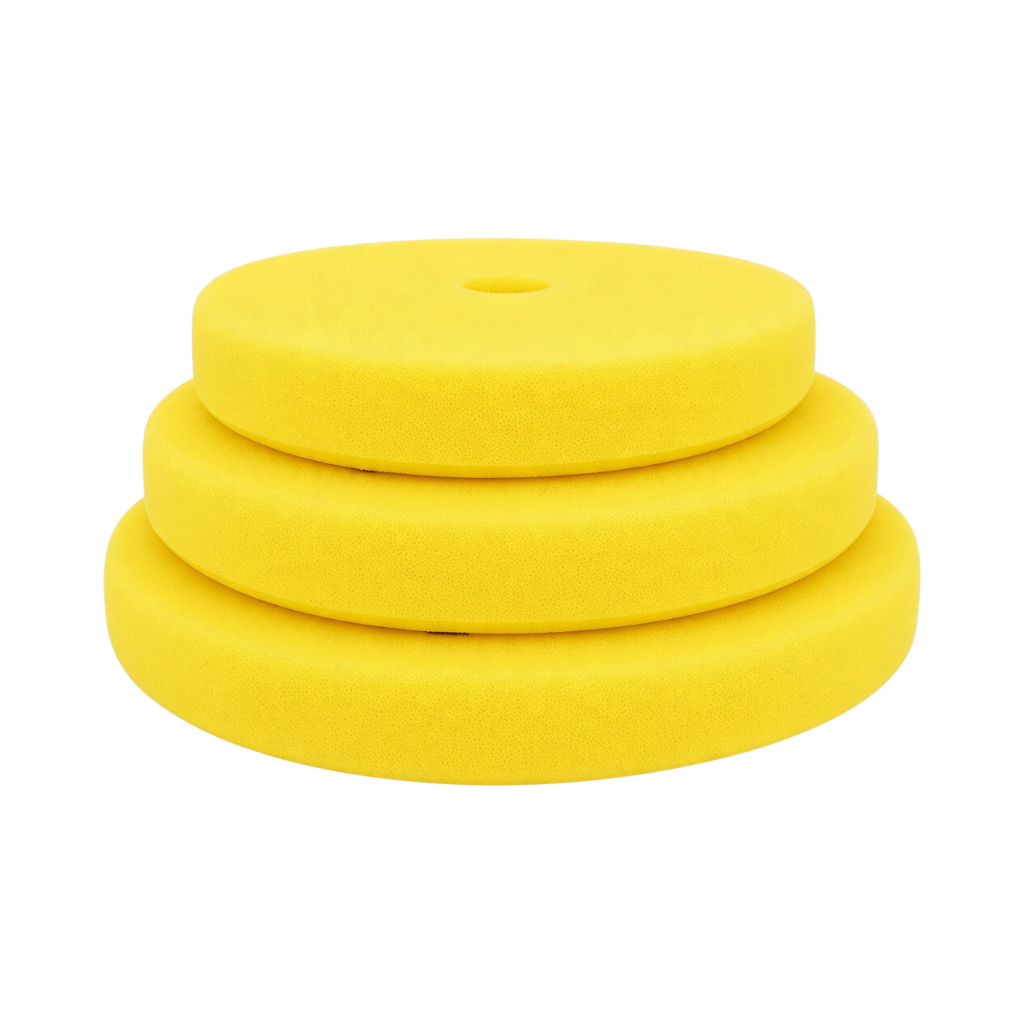 The Detail Warehouse Rupes yellow fine foam rotary polishing pad for car paint defect removal and high-gloss finish.