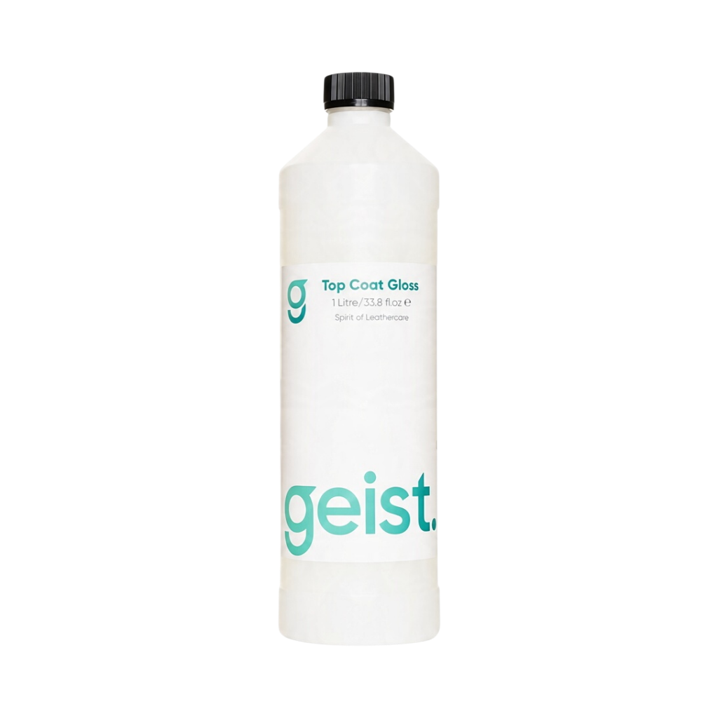 The Detail Warehouse Geist. Top Coat Gloss 1 litre bottle for leather and vinyl protection against wear and tear.