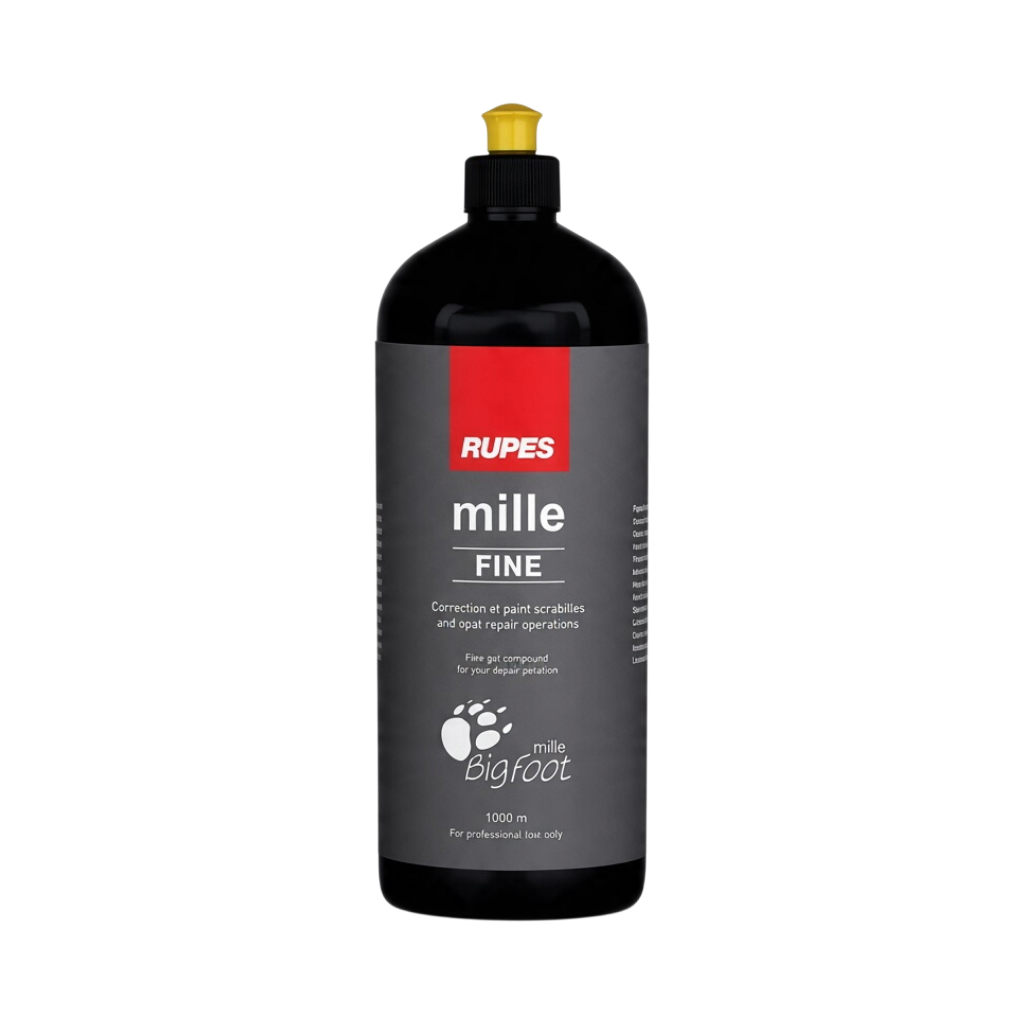 The Detail Warehouse Rupes Mille Fine Compound 1 litre bottle with yellow cap for automotive paint correction