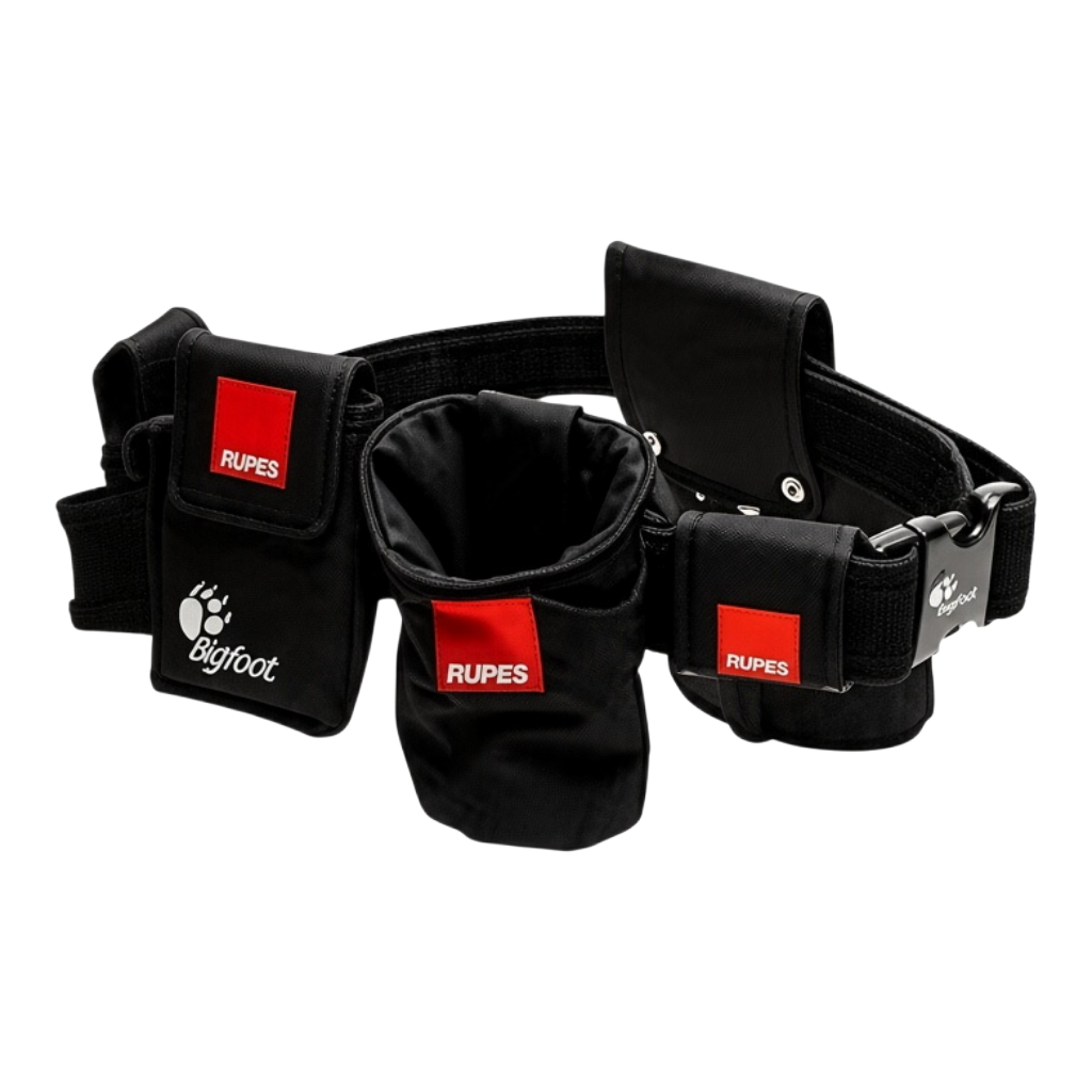 The Detail Warehouse Rupes Bigfoot black nylon detailing tool belt with adjustable pouches for bottles and tools