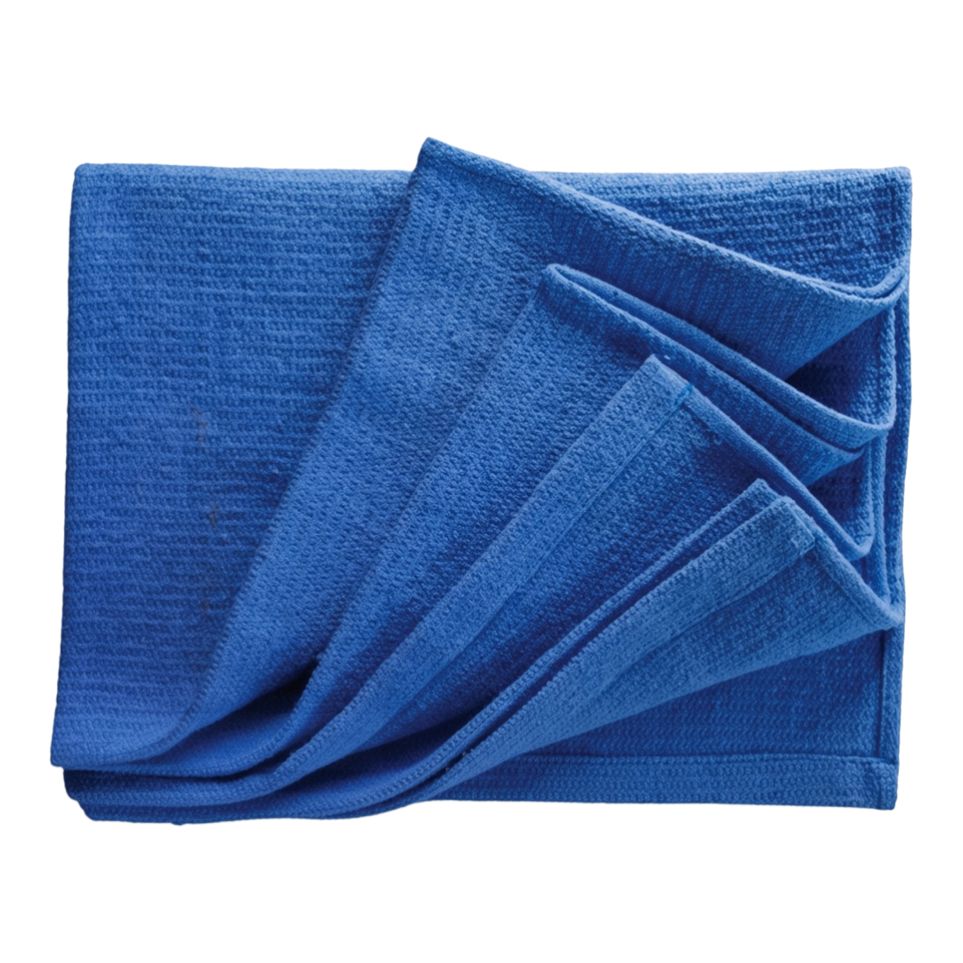The Detail Warehouse OPTiX blue glass cleaning cloth with a textured weave for streak-free window cleaning.