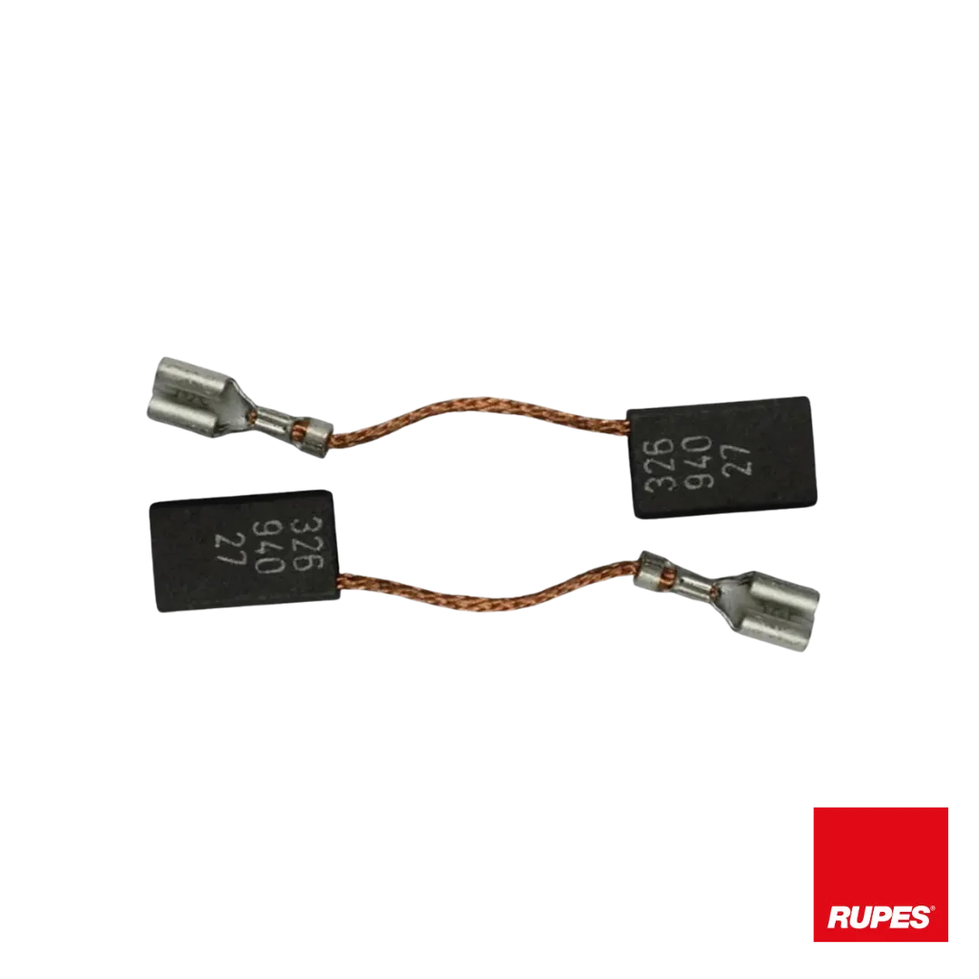 Two carbon brushes with a RUPES logo on a white background