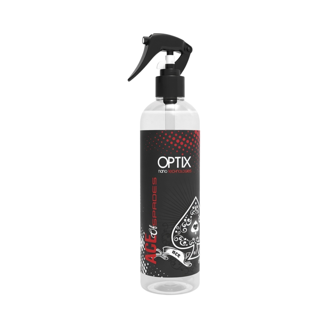 The Detail Warehouse OPTiX ACE of SPADES air freshener in a clear 250ml spray bottle with a black trigger nozzle.