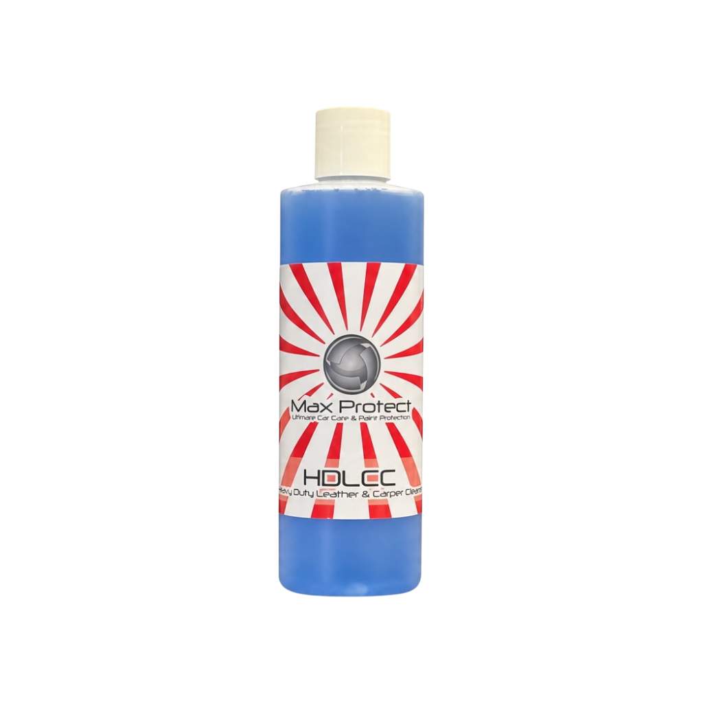 The Detail Warehouse Max Protect interior cleaner concentrate in a blue liquid bottle for automotive detailing.