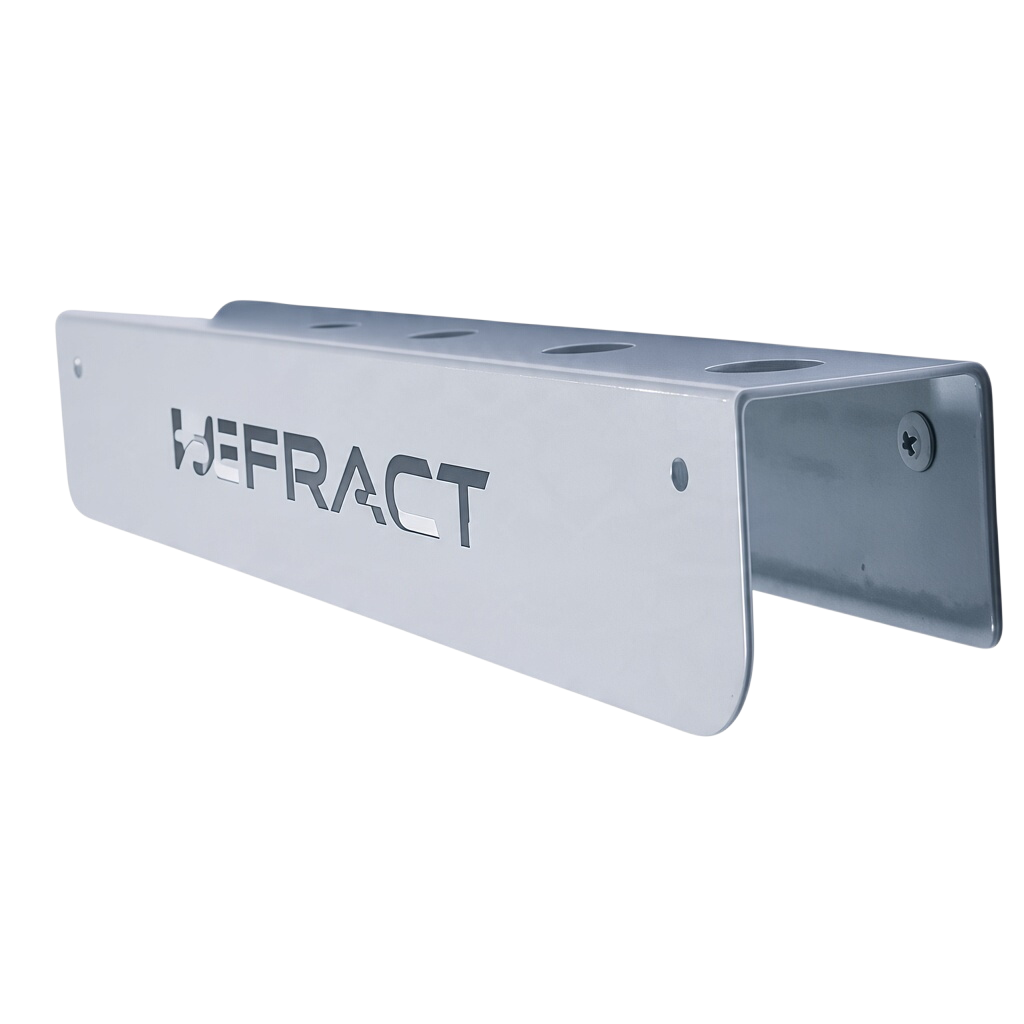 The Detail Warehouse Refract 6-hole wall mount detailing brush rack in grey metal for garage organisation