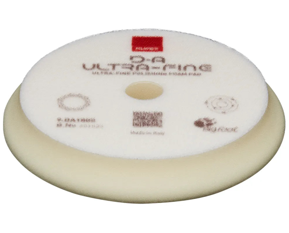 Polishing pad with brand logo on a white background