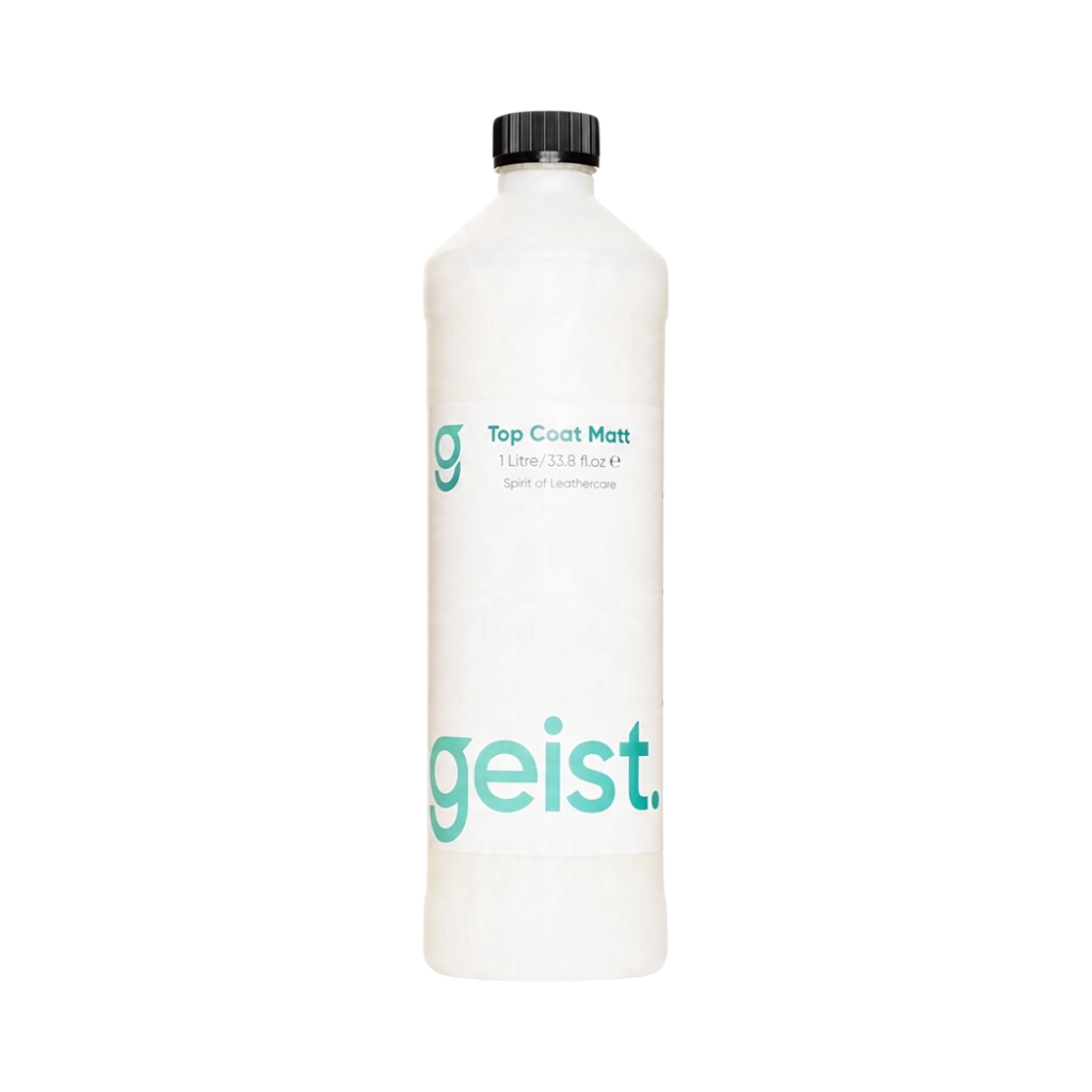The Detail Warehouse Geist Top Coat Matt 1 litre bottle for leather and vinyl protection against wear and abrasion.