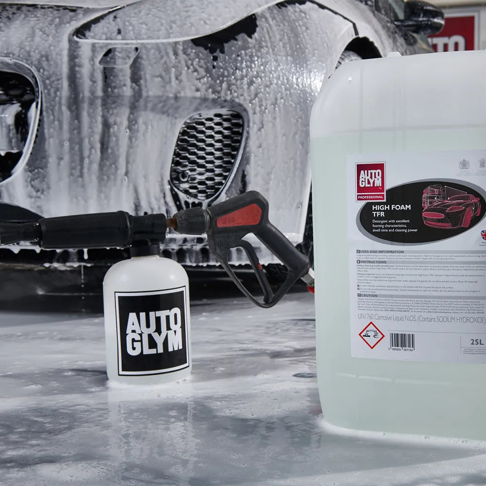 The Detail Warehouse 25L drum of Autoglym High Foam TFR car wash detergent for professional detailing and foam cannons