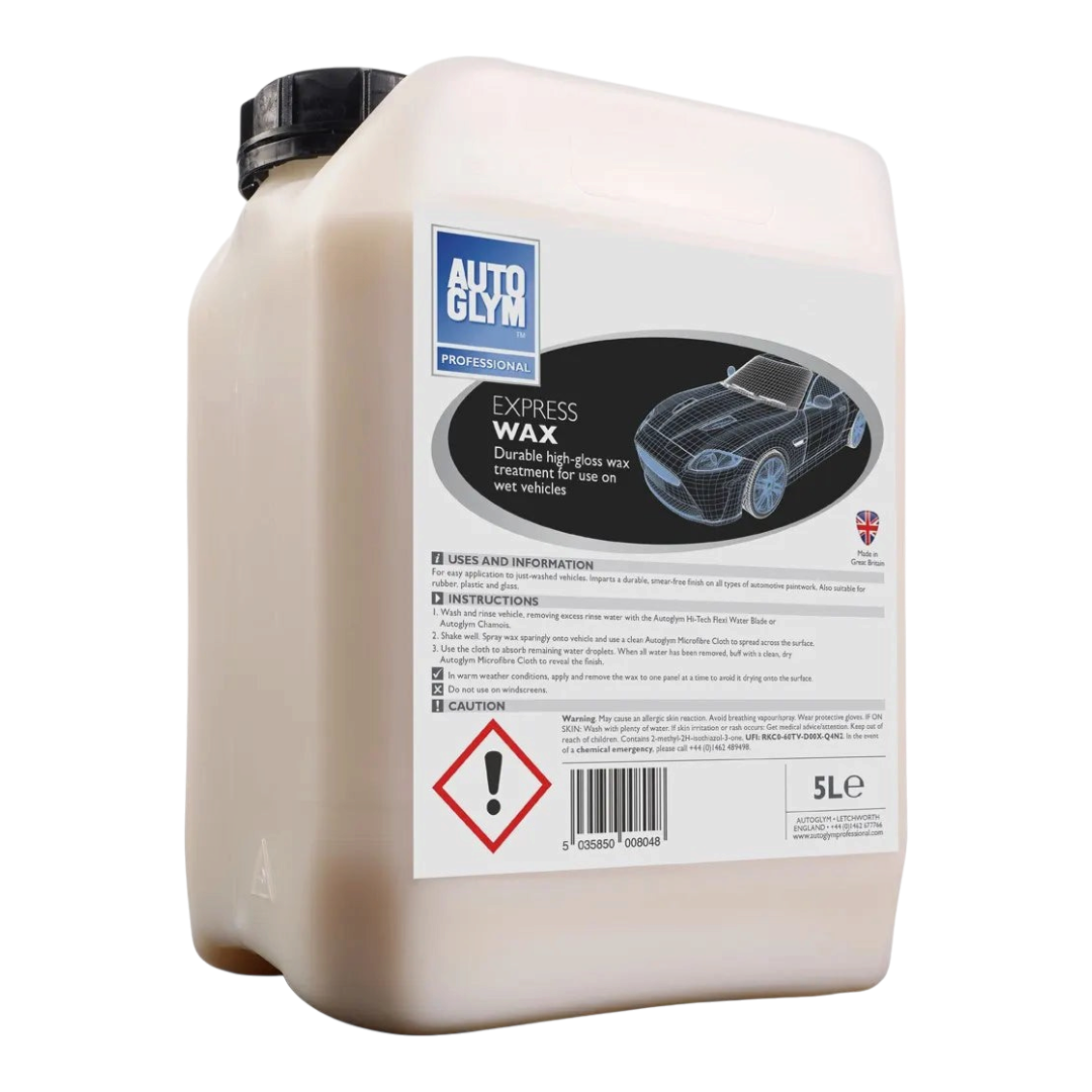 The Detail Warehouse Autoglym Express Wax 5L bottle for professional car detailing and hydrophobic paint protection.