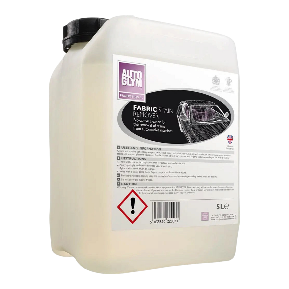 The Detail Warehouse Autoglym 5 litre fabric stain remover drum for professional automotive upholstery cleaning