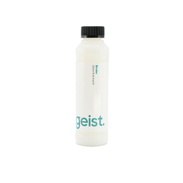 White bottle with black cap and 'geist' branding on a white background