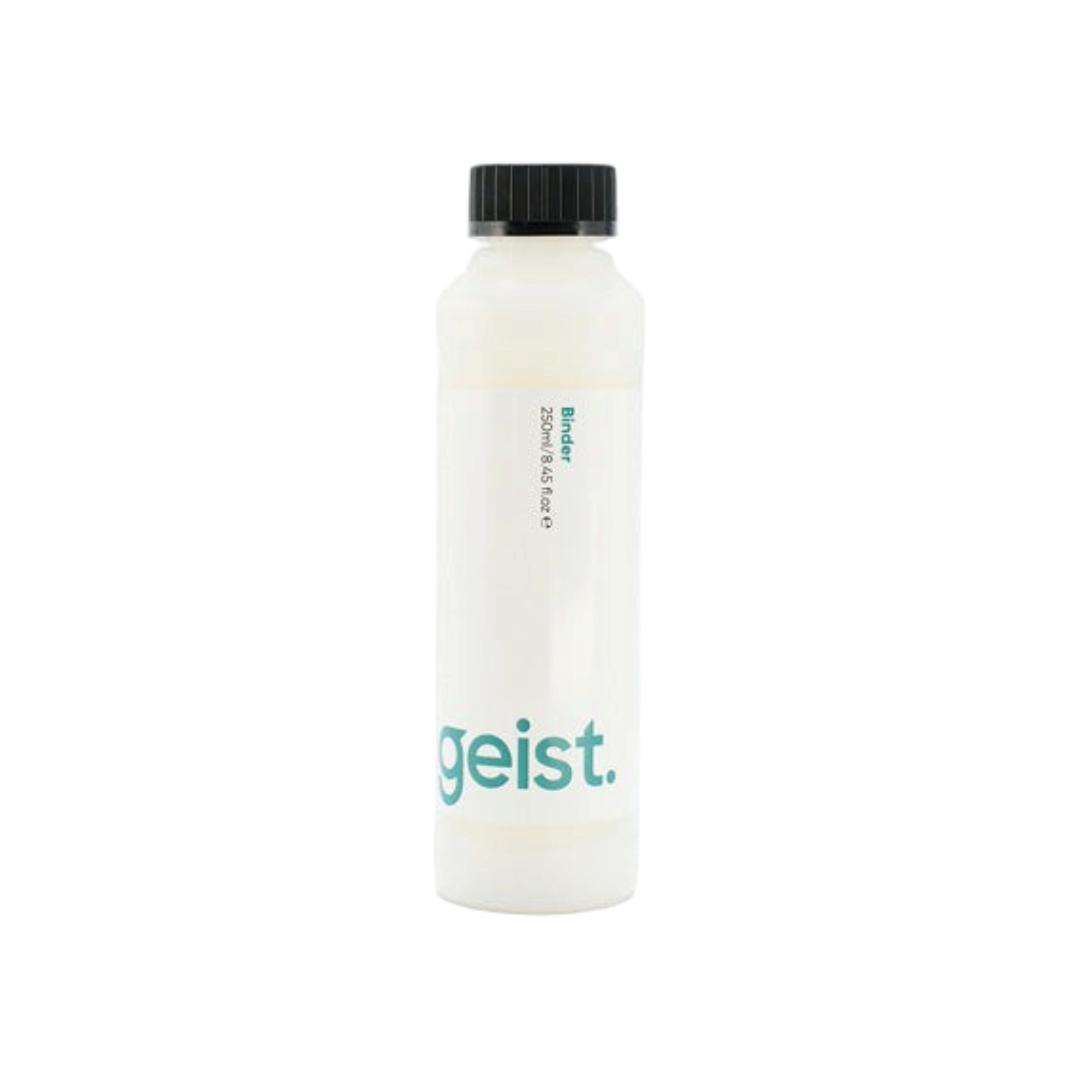 White bottle with black cap and 'geist' branding on a white background