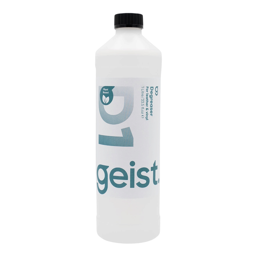 The Detail Warehouse Geist D1 plant-based degreaser in a 1-litre white bottle for leather and vinyl surfaces.