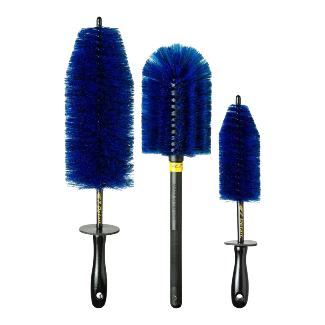 The Detail Warehouse set of three blue Nylex wheel brushes with flexible shafts and protective knuckle guards