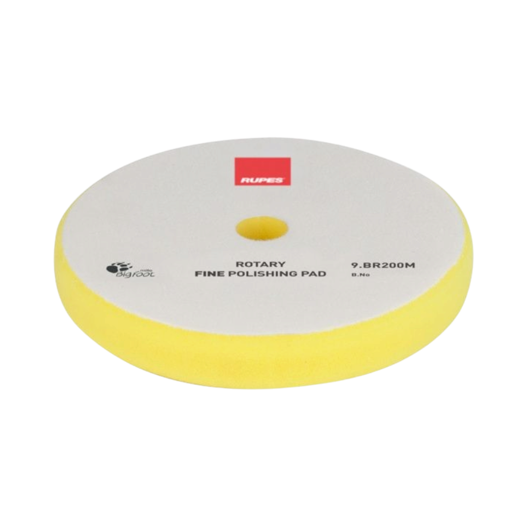 The Detail Warehouse Rupes yellow fine foam rotary polishing pad for car paint defect removal and high-gloss finish.