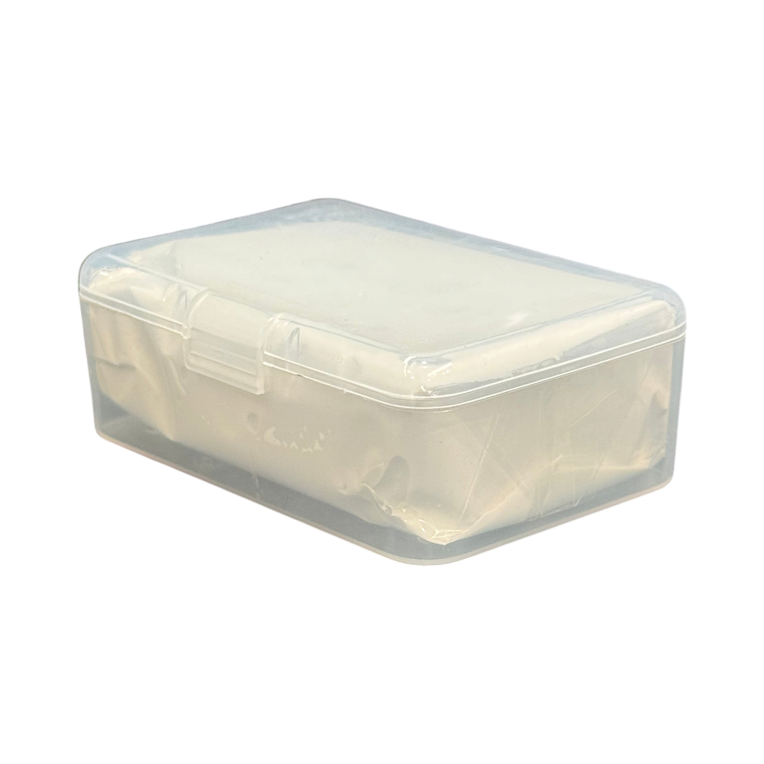 The Detail Warehouse Max Protect white ultra fine clay bar for automotive paint decontamination in a clear plastic case.