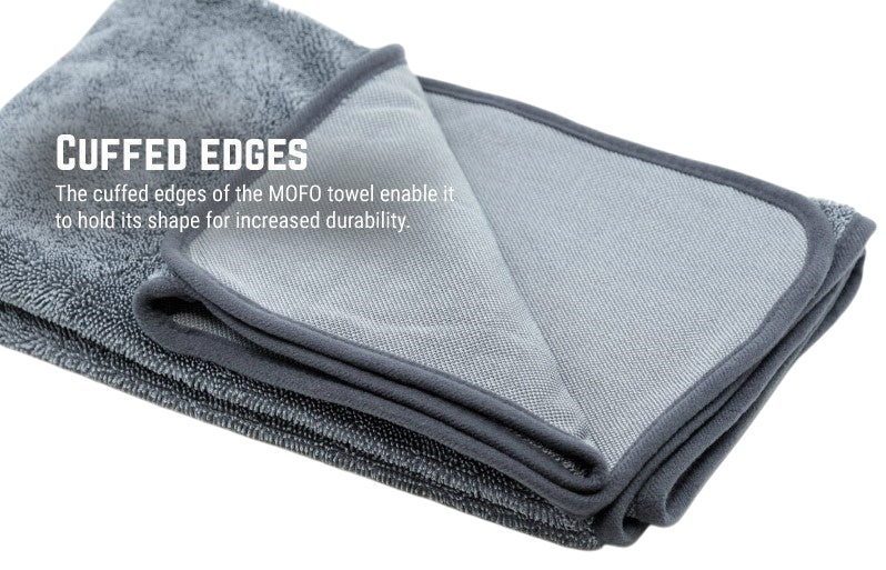 The Detail Warehouse Apex Customs Mofo grey twisted loop microfibre drying towel with durable cuffed edges
