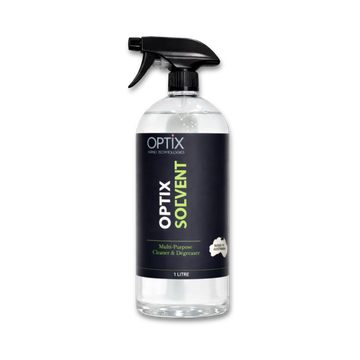 The Detail Warehouse OPTiX Solvent Cleaner in a 1-litre spray bottle for removing tar, grease, and adhesive residue.