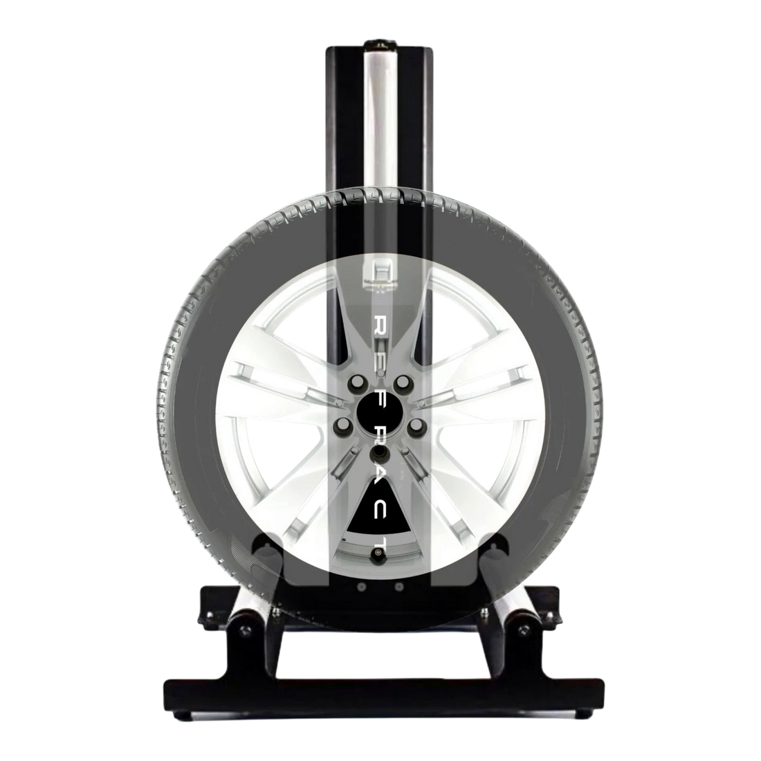 The Detail Warehouse REFRACT PRO black metal rotating wheel stand for easy cleaning and ceramic coating application.