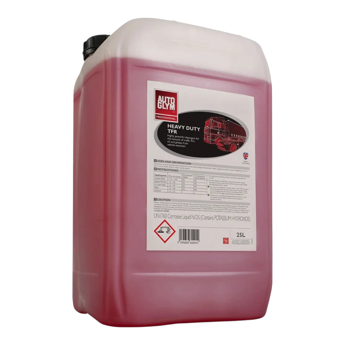 The Detail Warehouse Autoglym Heavy Duty TFR 25L concentrated red detergent container for professional vehicle cleaning