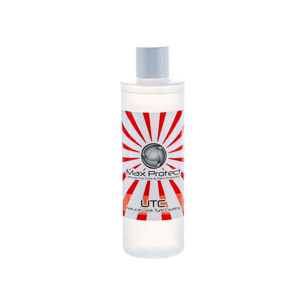 The Detail Warehouse Max Protect UTC Ultimate Tyre Coating Gel in a clear 100ml bottle with red and white branding.