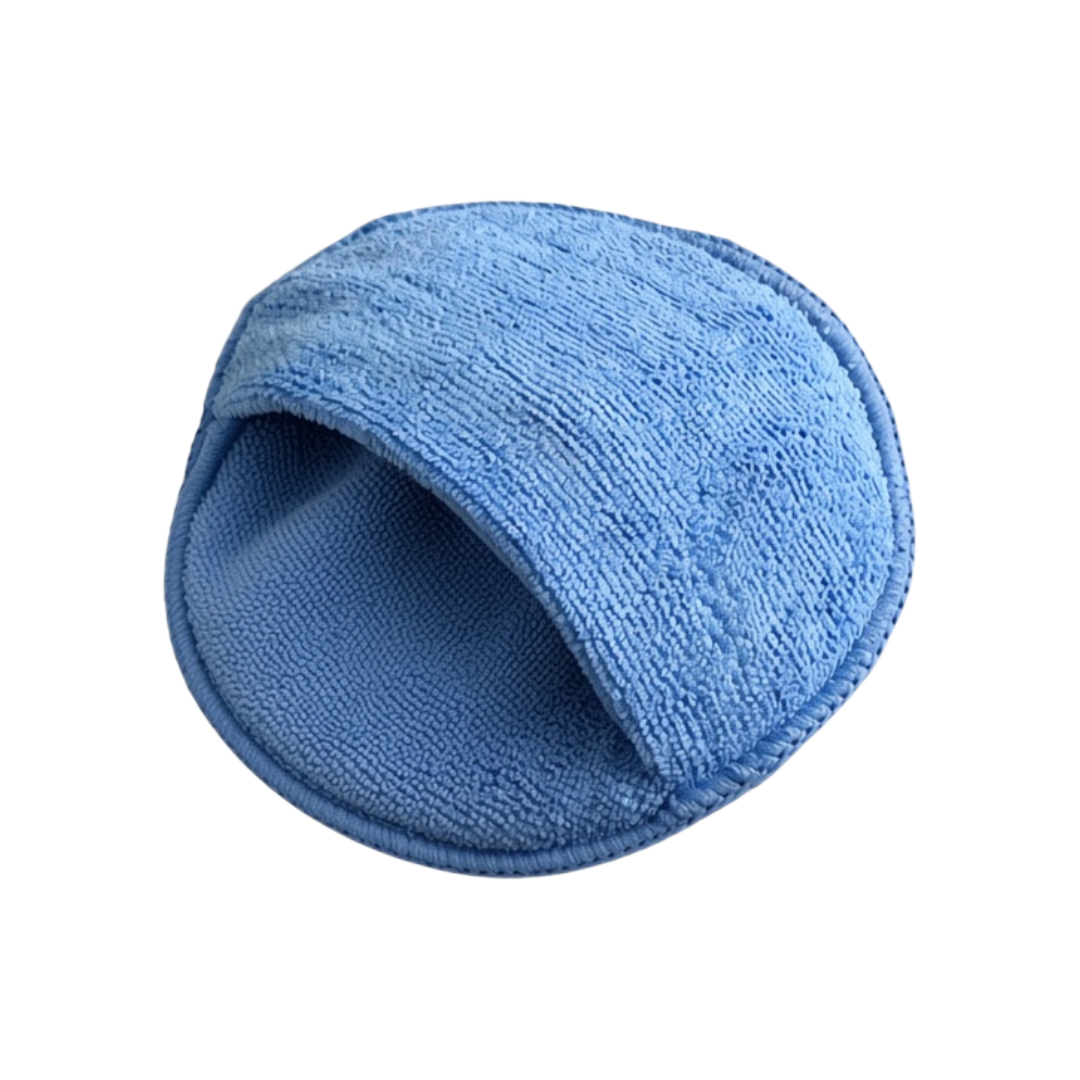 The Detail Warehouse OPTiX premium blue round microfiber applicator pad for car wax and sealant application