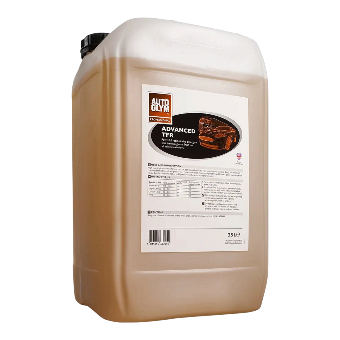 The Detail Warehouse Autoglym Advanced TFR 25L drum, a professional high-foaming car cleaning detergent with wax.