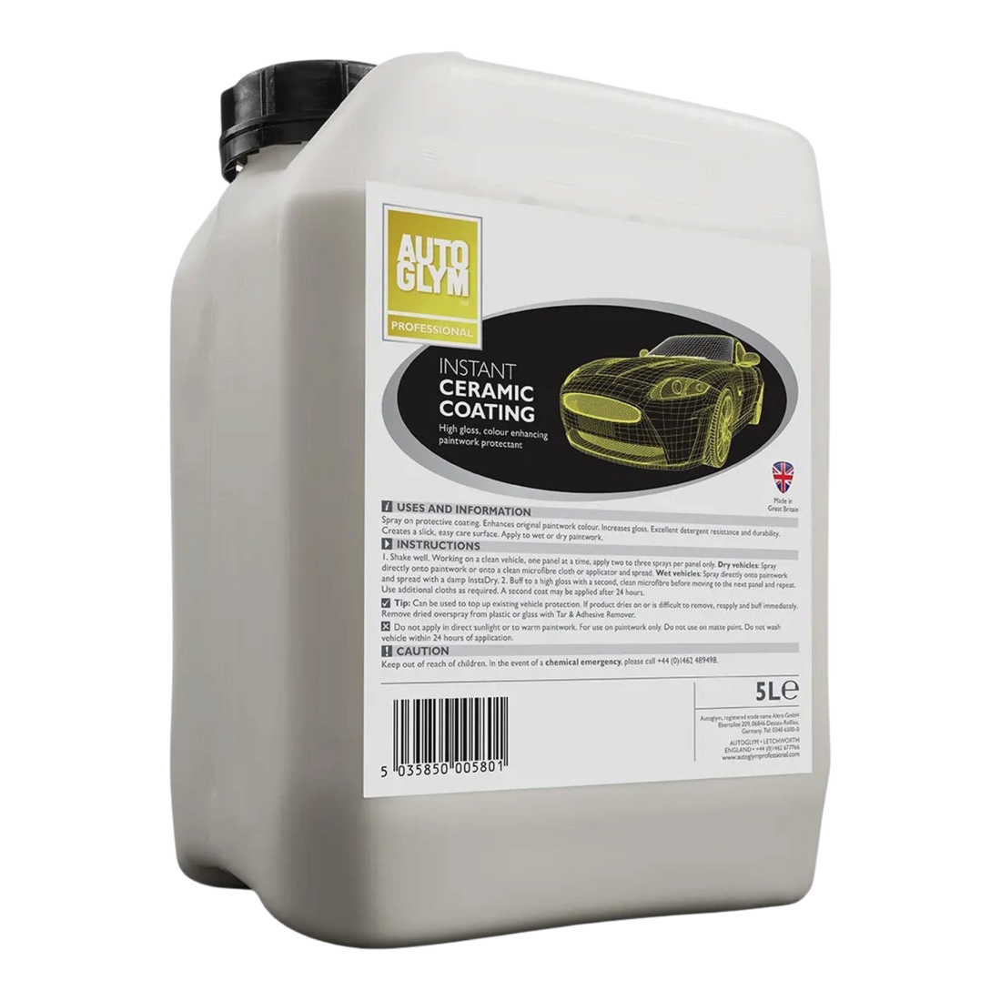 The Detail Warehouse Autoglym 5 litre white plastic container of Instant Ceramic Coating spray for vehicle paintwork.