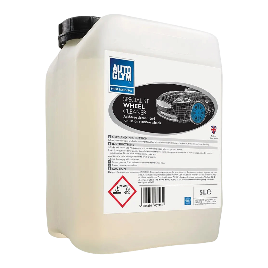 The Detail Warehouse Autoglym Specialist Wheel Cleaner 5L acid-free formula for removing brake dust and traffic film.