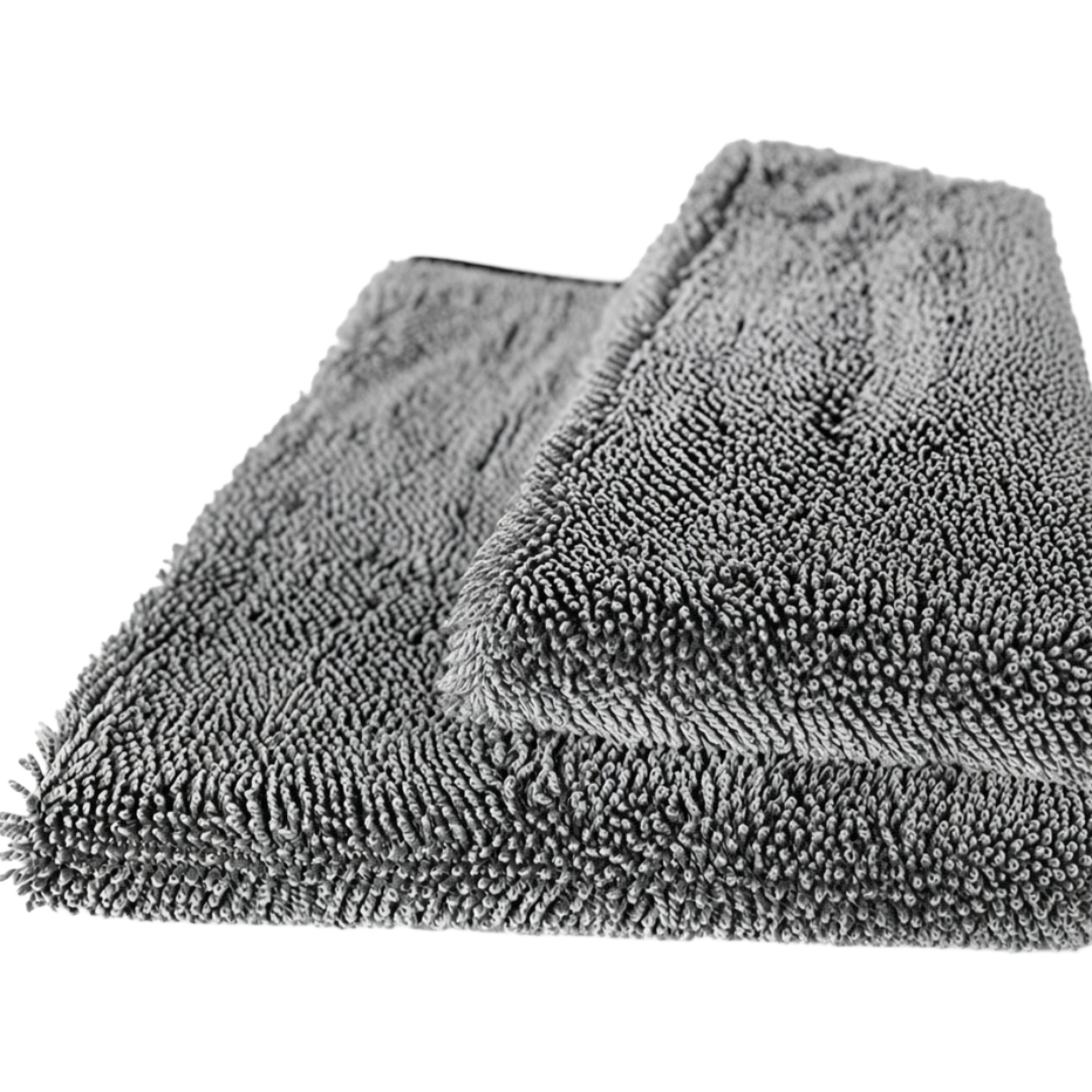 The Detail Warehouse OPTiX grey twisted loop microfibre car drying towel rolled up for storage