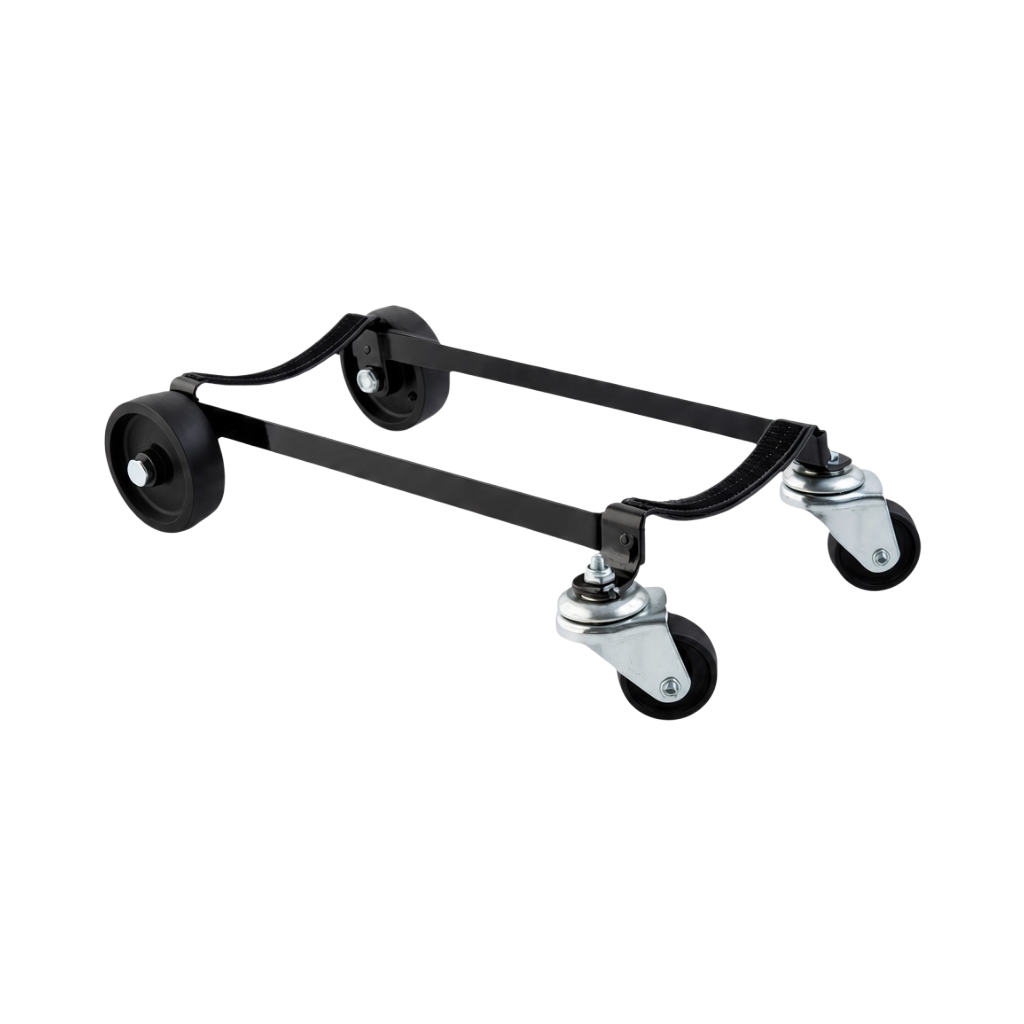 The Detail Warehouse BigBoi BlowR Mini Plus wheel base with black metal frame and four swivel caster wheels.