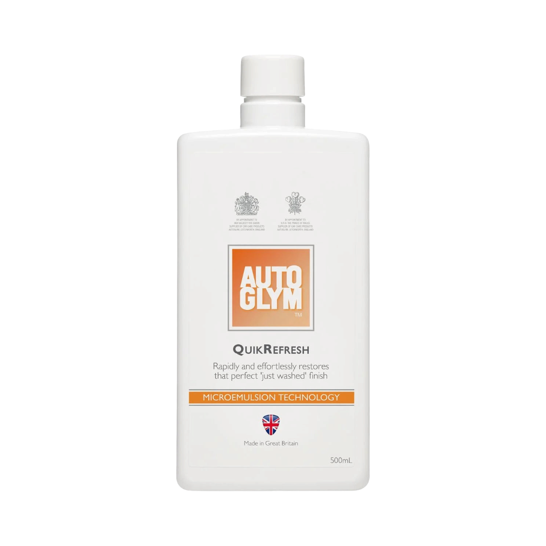 The Detail Warehouse Autoglym QuikRefresh rinseless car wash bottle with orange label and microemulsion technology.