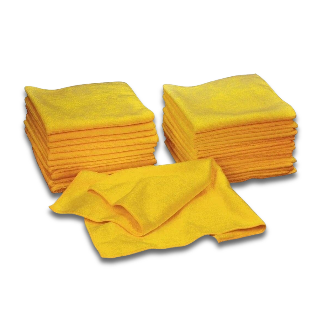 Yellow Microfibre Towels – 36 Pack | 16"x16" 360gsm Terry Weave