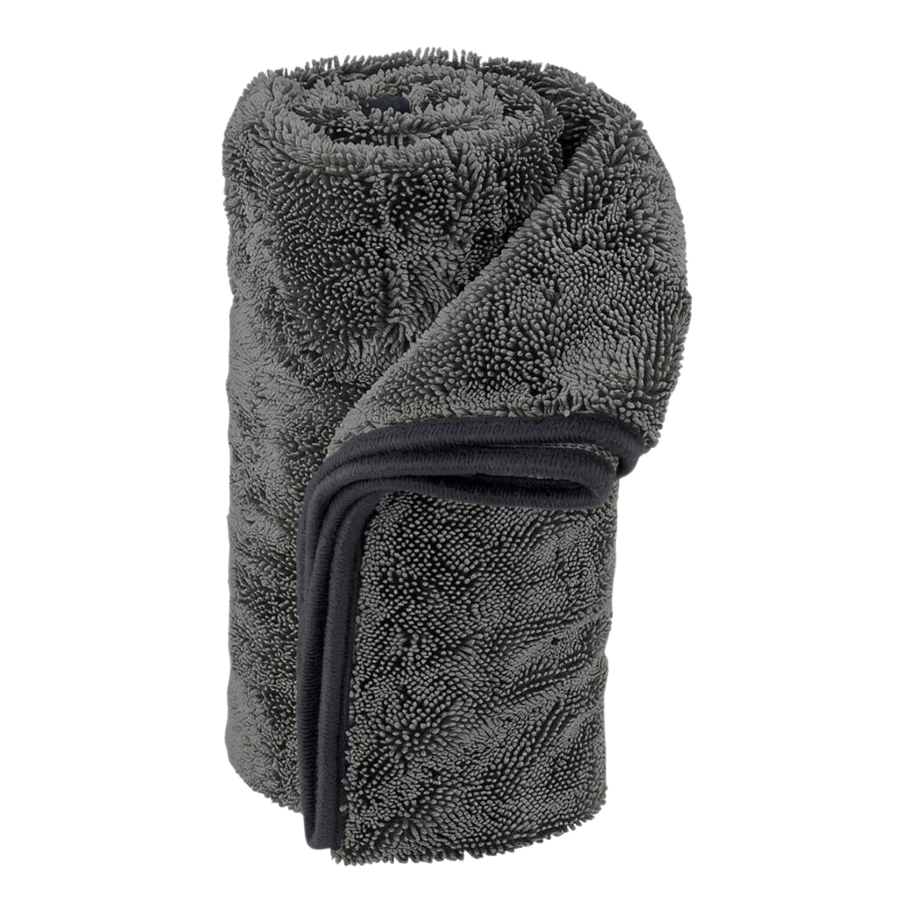 The Detail Warehouse OPTiX grey twisted loop microfibre car drying towel rolled up for storage