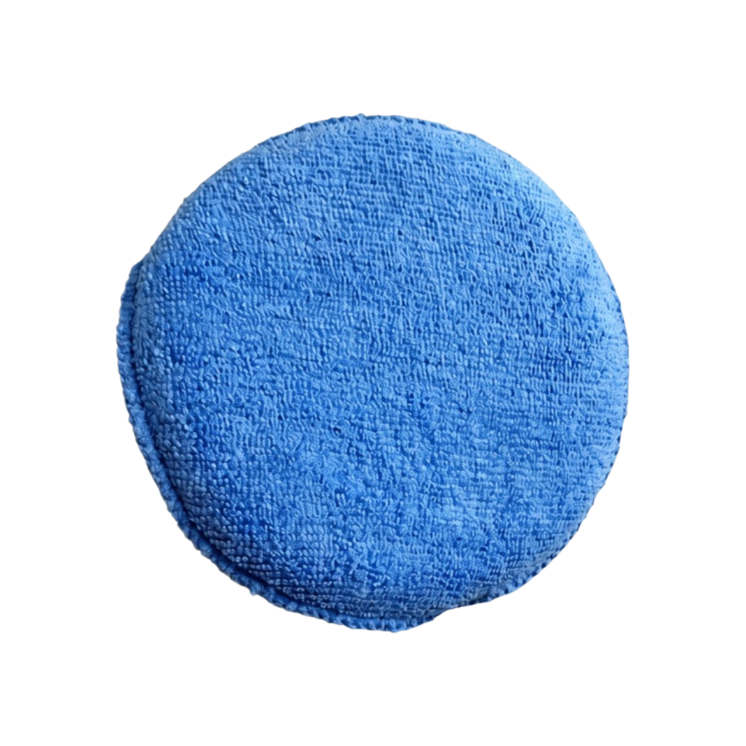 The Detail Warehouse OPTiX premium blue round microfiber applicator pad for car wax and sealant application