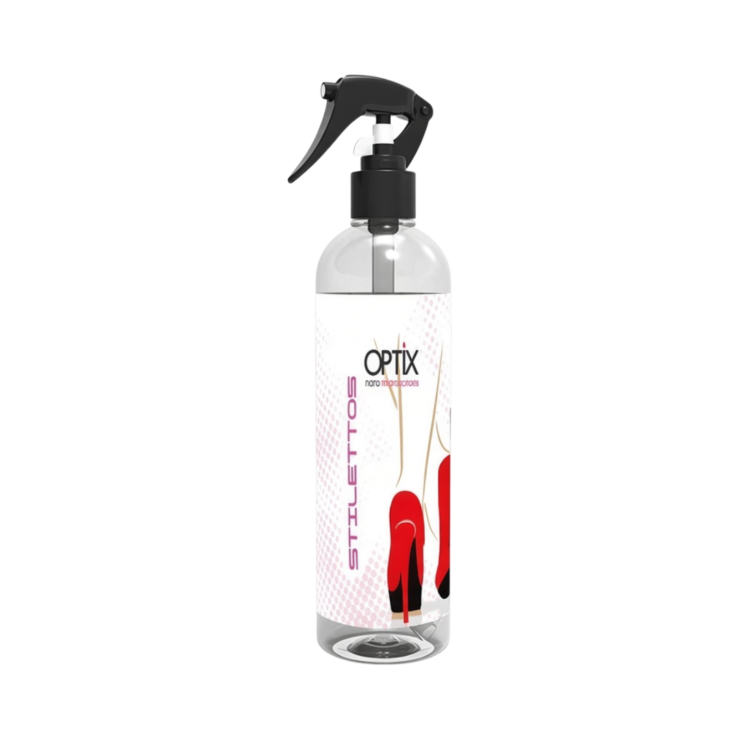 The Detail Warehouse OPTiX STILETTOS 250ml car air freshener spray bottle with red high heel graphic design
