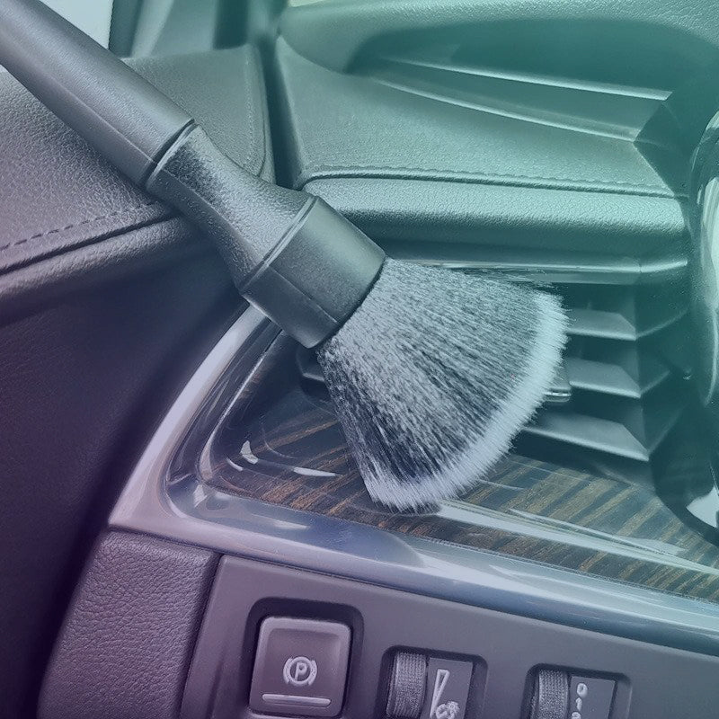 The Detail Warehouse OPTiX ultra-soft interior detailing brush with black handle and white-tipped synthetic bristles.