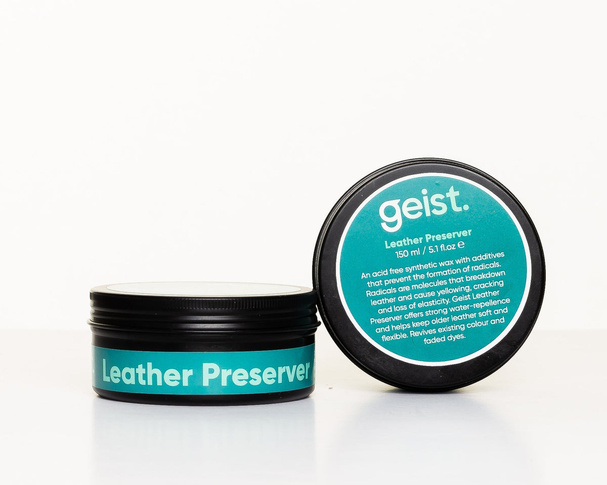 Geist Leather Preserver jar with lid on a white background