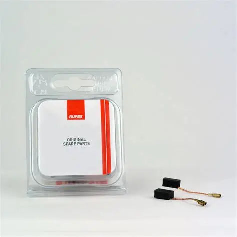 Two carbon brushes with a RUPES logo on a white background