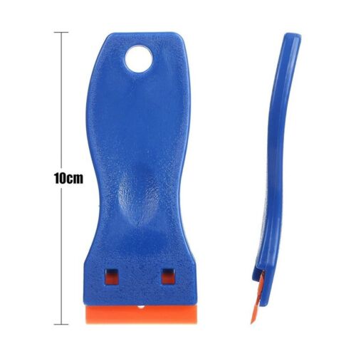 The Detail Warehouse blue plastic scraper tool with a set of ten reversible orange plastic razor blades