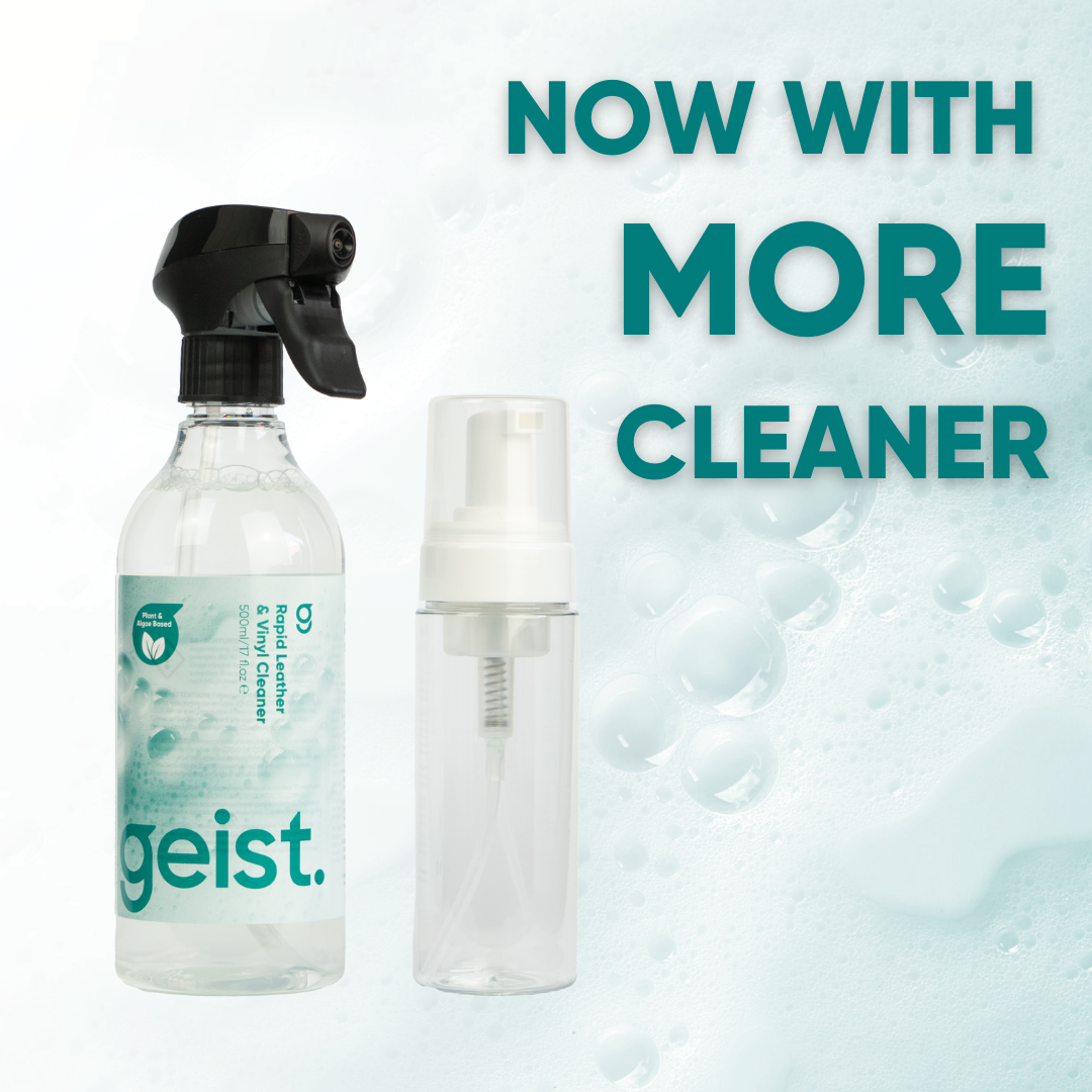 Two cleaning bottles with 'geist' branding on a light background