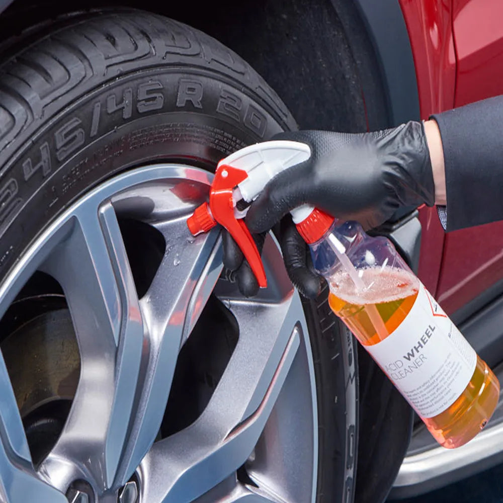 The Detail Warehouse Autoglym Acid Base Wheel Cleaner 5L bottle with red liquid for removing brake dust and grime.