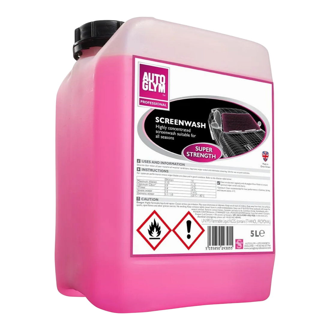 The Detail Warehouse Autoglym 5L pink concentrated windscreen wash bottle for all-season vehicle cleaning