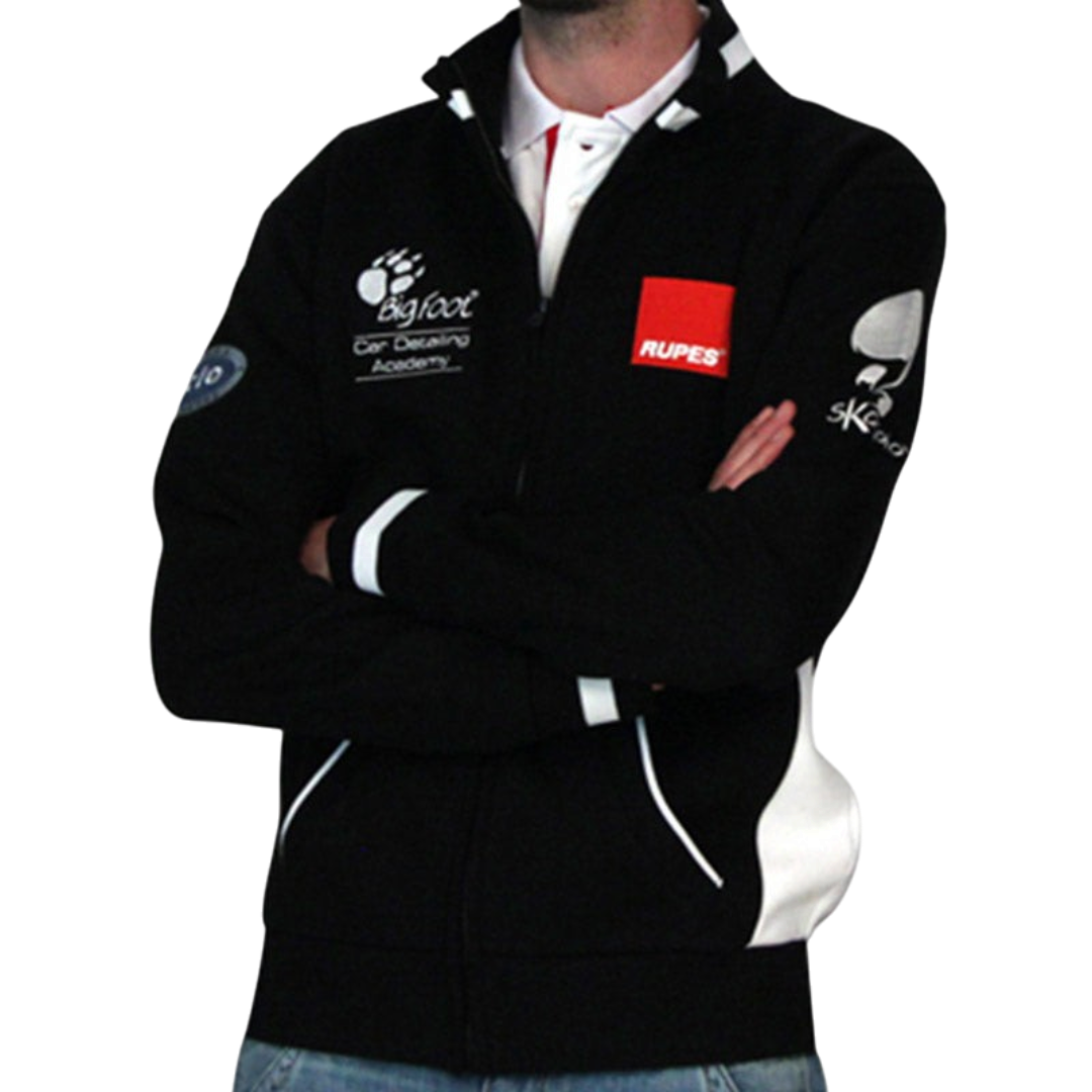 The Detail Warehouse Rupes BigFoot Academy black and white cotton-blend zip-up sweatshirt with detailing logos