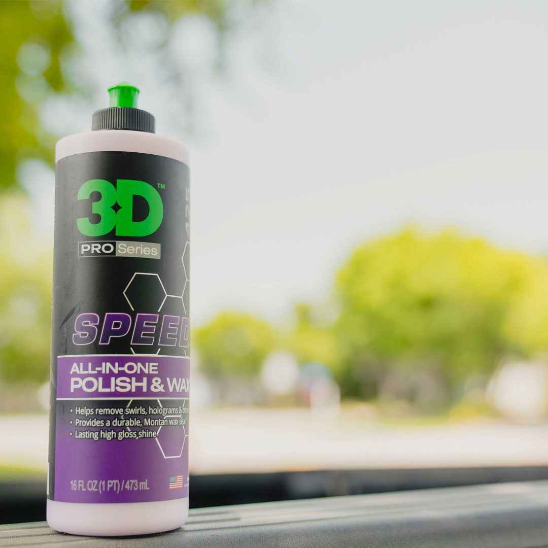 The Detail Warehouse 3D Speed all-in-one polish and wax bottle for automotive paint correction and protection