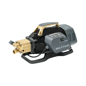 The Detail Warehouse Active 3.0 pressure washer unit featuring a 5-piston brass pump and grey induction motor housing.