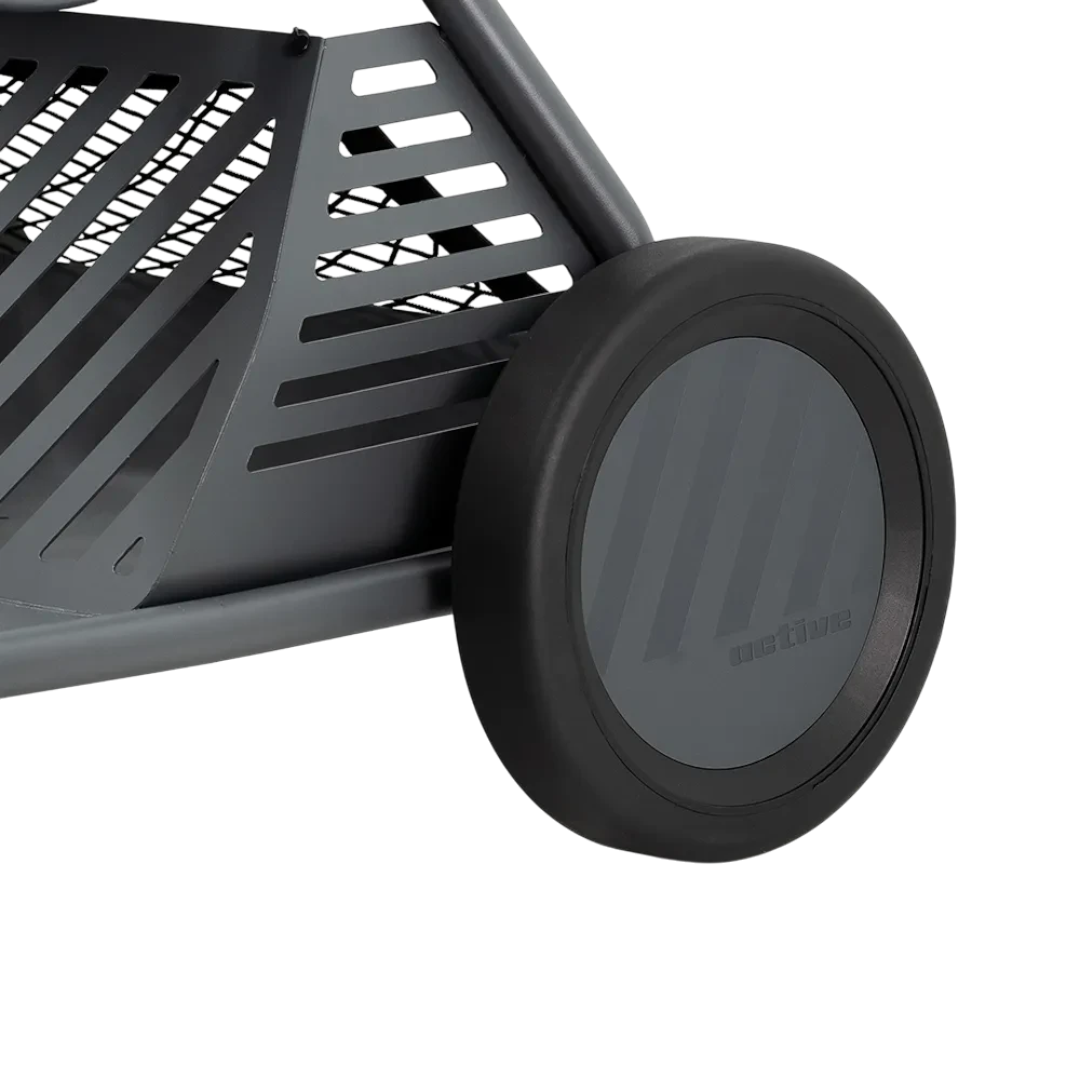 The Detail Warehouse ACTIVE wash cart featuring a durable grey metal frame and a sturdy rubber-rimmed wheel.