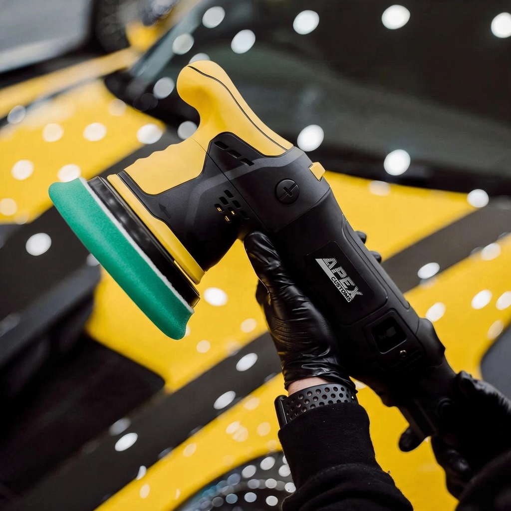 The Detail Warehouse Apex Customs green high-density German foam cutting pad for heavy paint correction