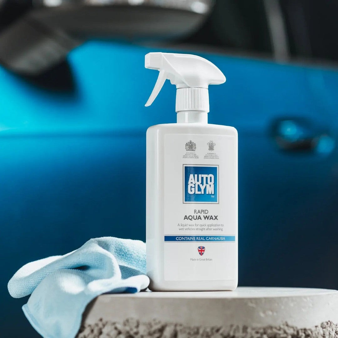 The Detail Warehouse Autoglym Rapid Aqua Wax 500ml spray bottle for car paint protection and mirror-like shine.