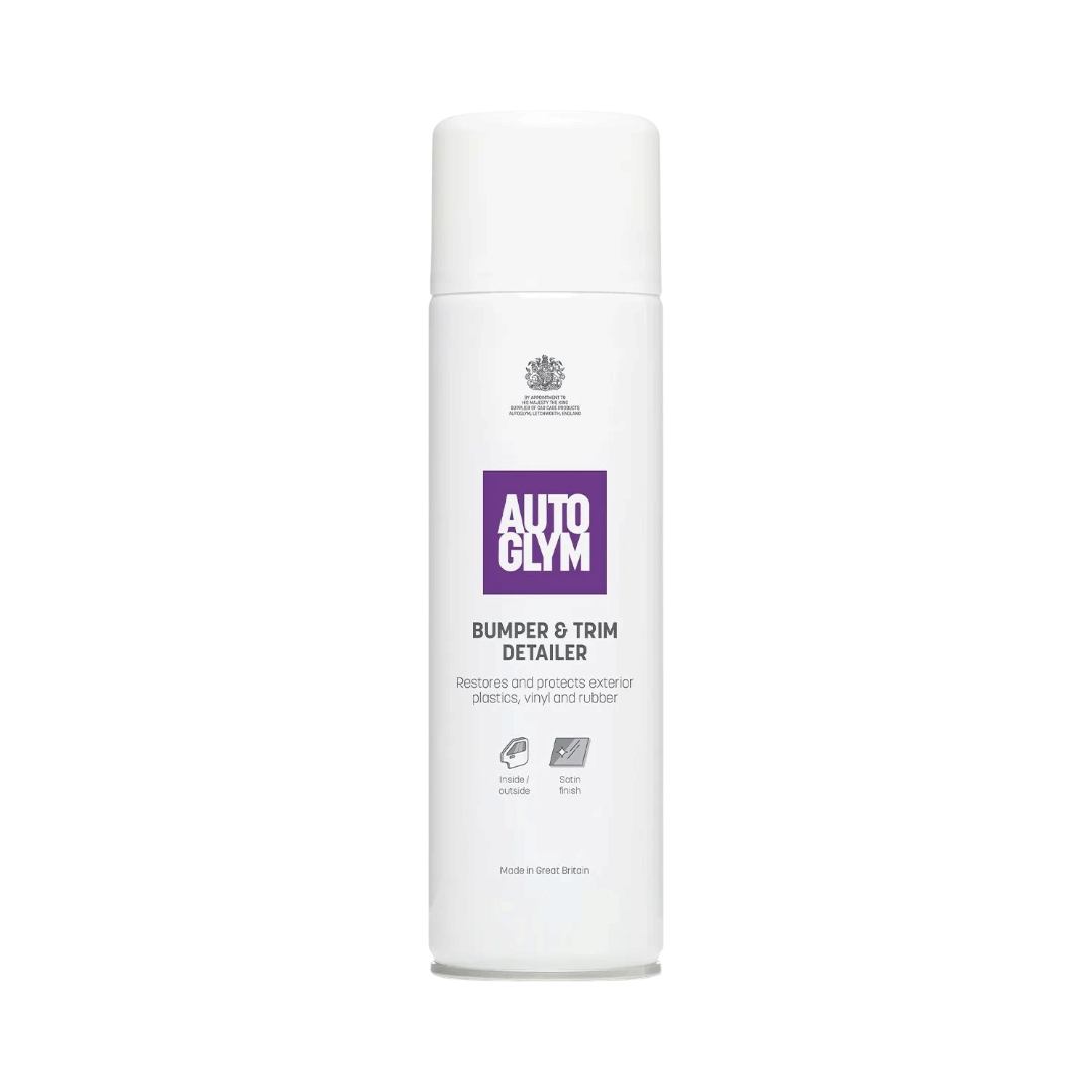 The Detail Warehouse Autoglym Bumper & Trim Detailer aerosol spray for restoring plastic and rubber car surfaces.